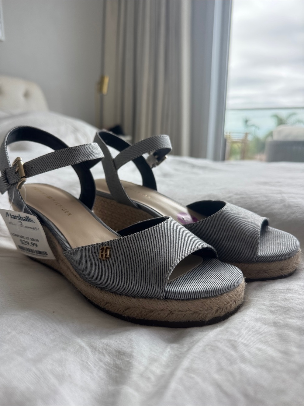 Tommy Hilfiger Gray Espadrille Wedge Sandals with Ankle Strap